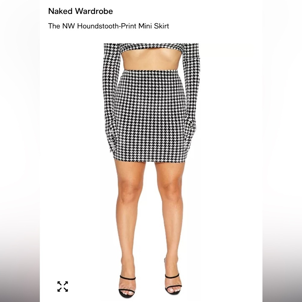 Naked Wardrobe Black & White Houndstooth Mini Skirt Soft Stretchy- NWOT Medium